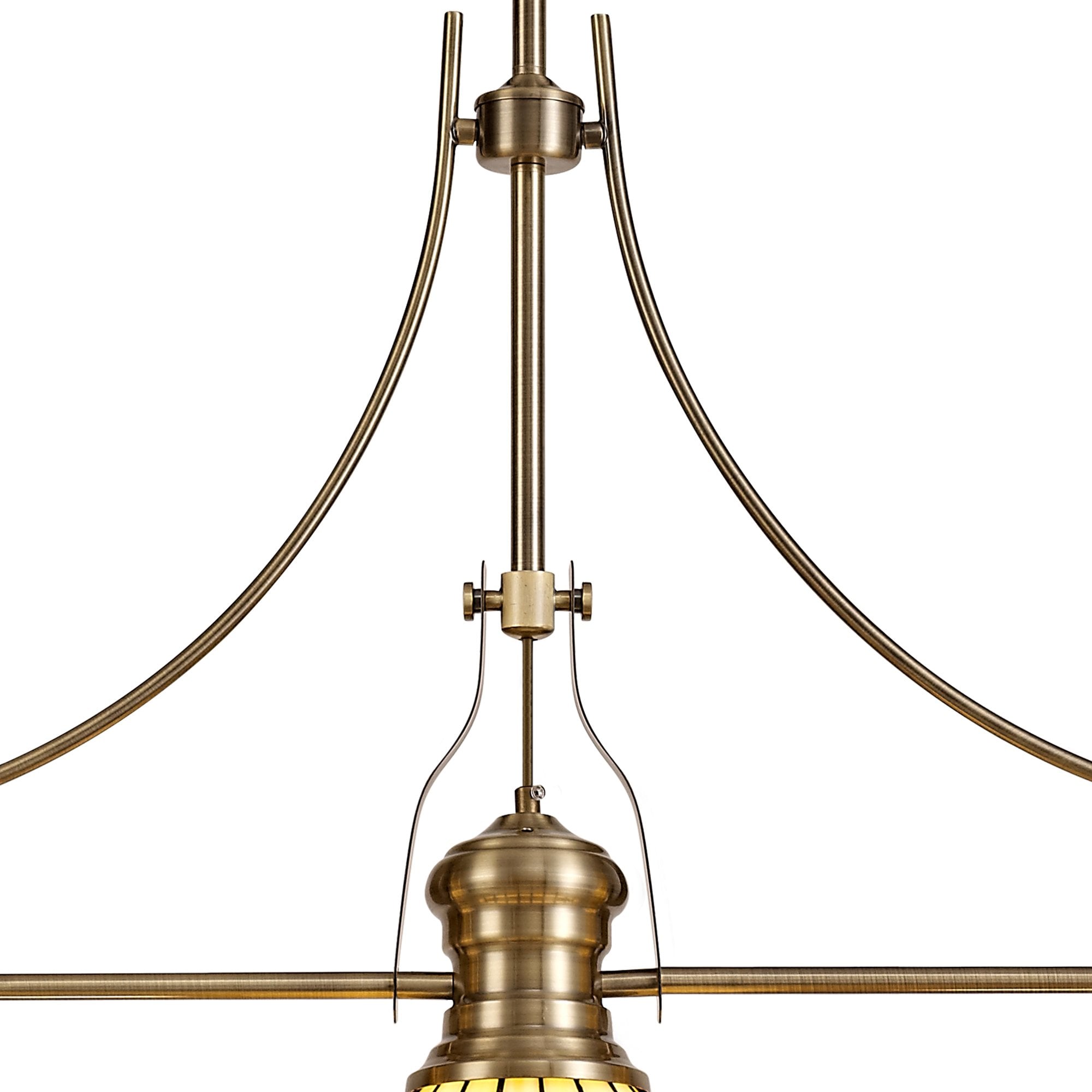 NLK04719 Louis/Umbrian 3 Light Telescopic Pendant With 30cm Tiffany Shade Antique Brass/Amber/CRome/Crystal