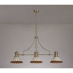 NLK04719 Louis/Umbrian 3 Light Telescopic Pendant With 30cm Tiffany Shade Antique Brass/Amber/CRome/Crystal