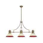 NLK04729 Louis/Umbrian 3 Light Telescopic Pendant With 30cm Tiffany Shade Antique Brass/Red/CRome/Crystal