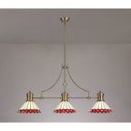 NLK04729 Louis/Umbrian 3 Light Telescopic Pendant With 30cm Tiffany Shade Antique Brass/Red/CRome/Crystal