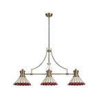 NLK04729 Louis/Umbrian 3 Light Telescopic Pendant With 30cm Tiffany Shade Antique Brass/Red/CRome/Crystal