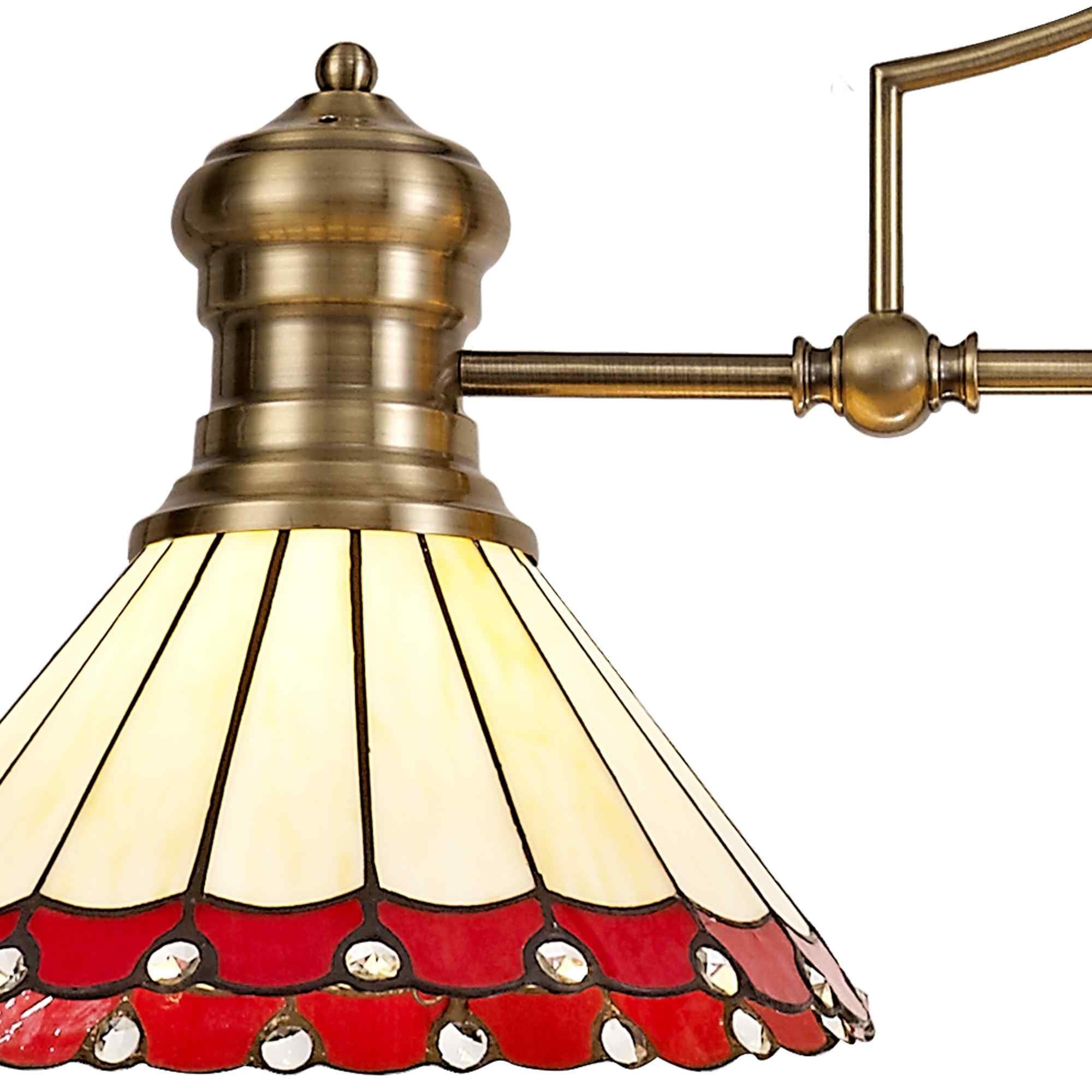 NLK04729 Louis/Umbrian 3 Light Telescopic Pendant With 30cm Tiffany Shade Antique Brass/Red/CRome/Crystal