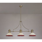 NLK04729 Louis/Umbrian 3 Light Telescopic Pendant With 30cm Tiffany Shade Antique Brass/Red/CRome/Crystal