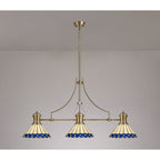 NLK04739 Louis/Umbrian 3 Light Telescopic Pendant With 30cm Tiffany Shade Antique Brass/Blue/CRome/Crystal