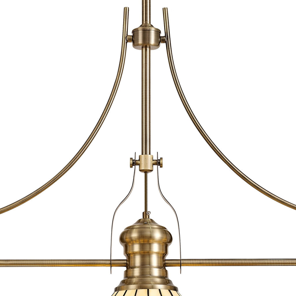 NLK04739 Louis/Umbrian 3 Light Telescopic Pendant With 30cm Tiffany Shade Antique Brass/Blue/CRome/Crystal