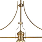 NLK04739 Louis/Umbrian 3 Light Telescopic Pendant With 30cm Tiffany Shade Antique Brass/Blue/CRome/Crystal