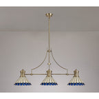 NLK04739 Louis/Umbrian 3 Light Telescopic Pendant With 30cm Tiffany Shade Antique Brass/Blue/CRome/Crystal