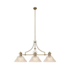 NLK04749 Louis Linear Pendant With 38cm Patterned Round Shade Antique Brass/Clear Glass