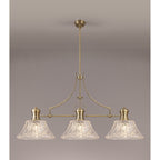 NLK04749 Louis Linear Pendant With 38cm Patterned Round Shade Antique Brass/Clear Glass