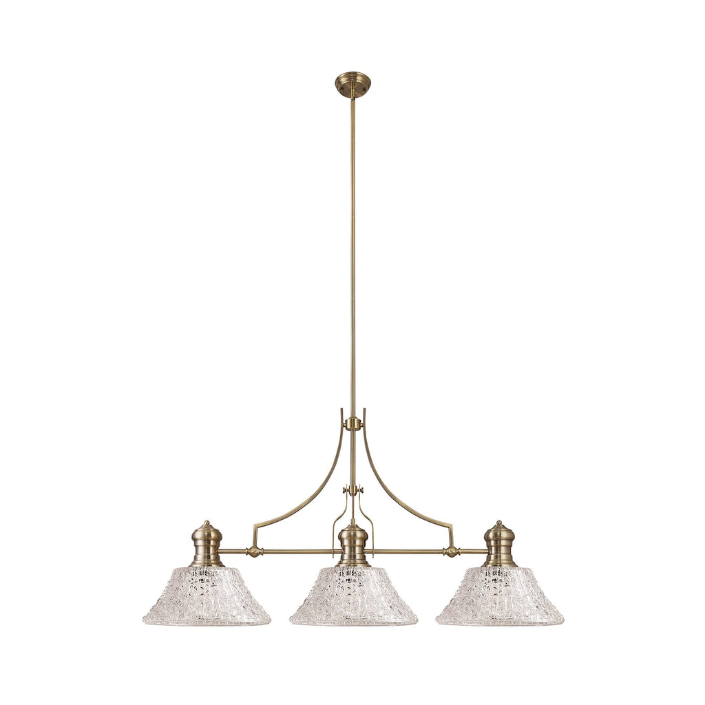 NLK04749 Louis Linear Pendant With 38cm Patterned Round Shade Antique Brass/Clear Glass