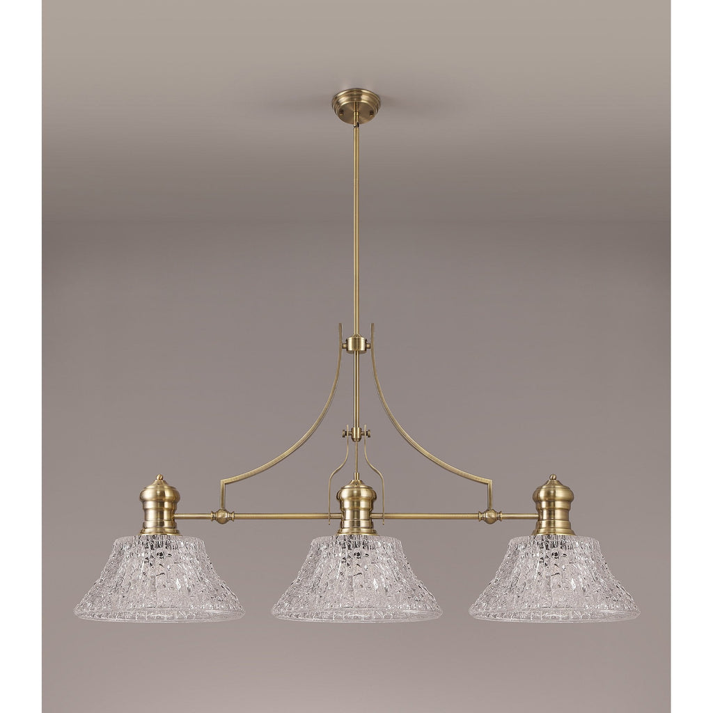 NLK04749 Louis Linear Pendant With 38cm Patterned Round Shade Antique Brass/Clear Glass