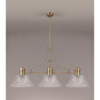 NLK04749 Louis Linear Pendant With 38cm Patterned Round Shade Antique Brass/Clear Glass