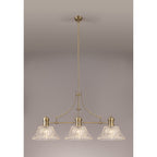 NLK04749 Louis Linear Pendant With 38cm Patterned Round Shade Antique Brass/Clear Glass