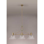 NLK04749 Louis Linear Pendant With 38cm Patterned Round Shade Antique Brass/Clear Glass