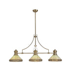 NLK04759 Louis/Tink 3 Light Telescopic Pendant With 30cm Tiffany Shade Antique Brass/Amber/CRome/Crystal