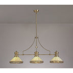 NLK04759 Louis/Tink 3 Light Telescopic Pendant With 30cm Tiffany Shade Antique Brass/Amber/CRome/Crystal