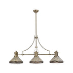 NLK04759 Louis/Tink 3 Light Telescopic Pendant With 30cm Tiffany Shade Antique Brass/Amber/CRome/Crystal
