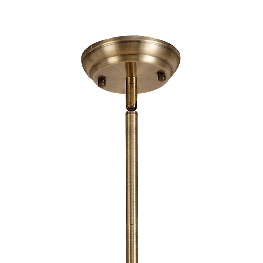 NLK04759 Louis/Tink 3 Light Telescopic Pendant With 30cm Tiffany Shade Antique Brass/Amber/CRome/Crystal