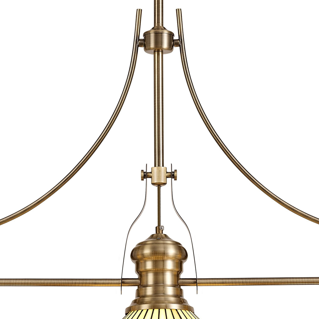 NLK04759 Louis/Tink 3 Light Telescopic Pendant With 30cm Tiffany Shade Antique Brass/Amber/CRome/Crystal