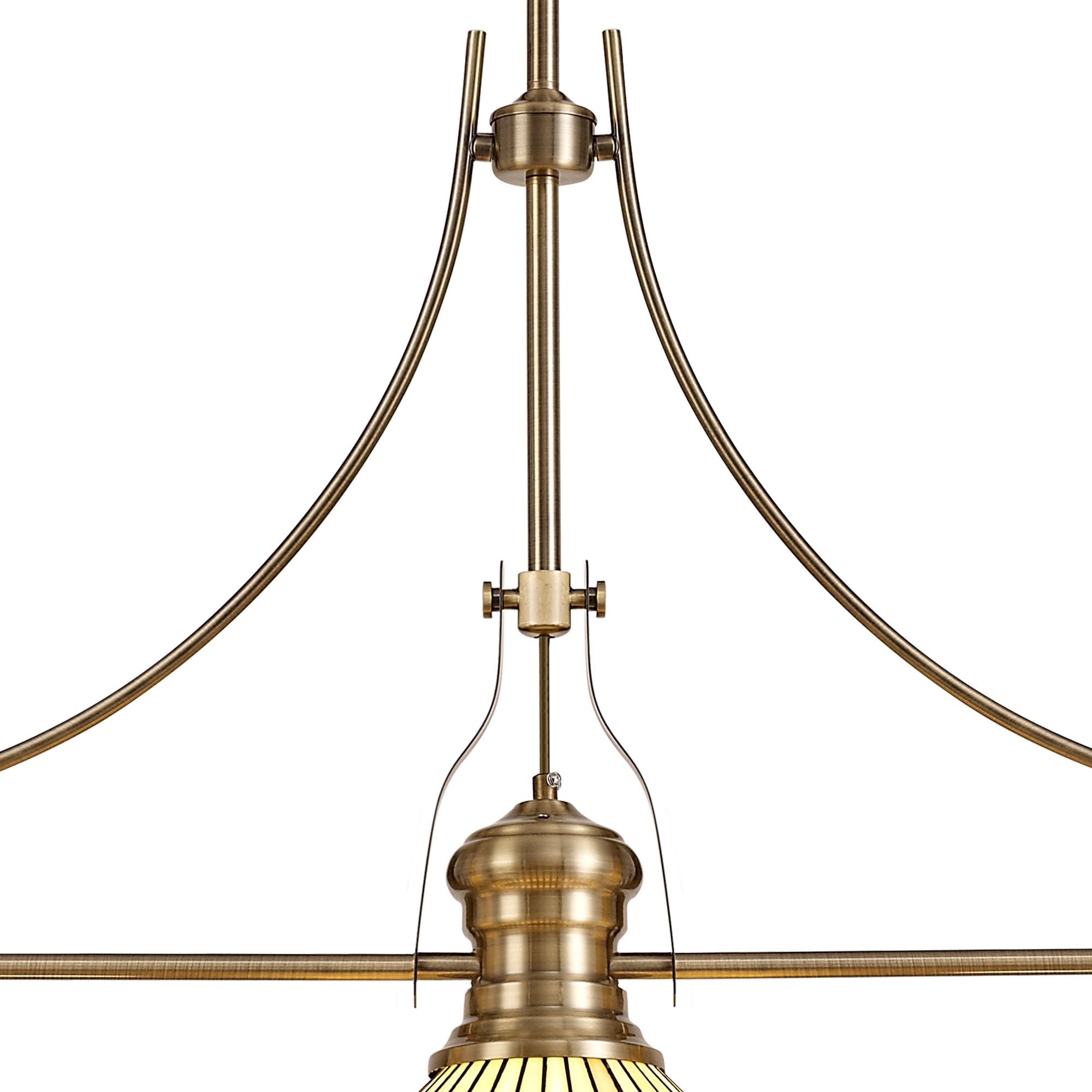 NLK04759 Louis/Tink 3 Light Telescopic Pendant With 30cm Tiffany Shade Antique Brass/Amber/CRome/Crystal