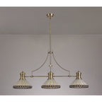 NLK04759 Louis/Tink 3 Light Telescopic Pendant With 30cm Tiffany Shade Antique Brass/Amber/CRome/Crystal