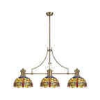 NLK04769 Louis/Heidi 3 Light Telescopic Pendant With 30cm Tiffany Shade Antique Brass/Blue/Orange/Crystal