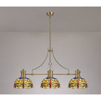 NLK04769 Louis/Heidi 3 Light Telescopic Pendant With 30cm Tiffany Shade Antique Brass/Blue/Orange/Crystal