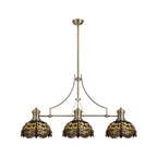 NLK04769 Louis/Heidi 3 Light Telescopic Pendant With 30cm Tiffany Shade Antique Brass/Blue/Orange/Crystal