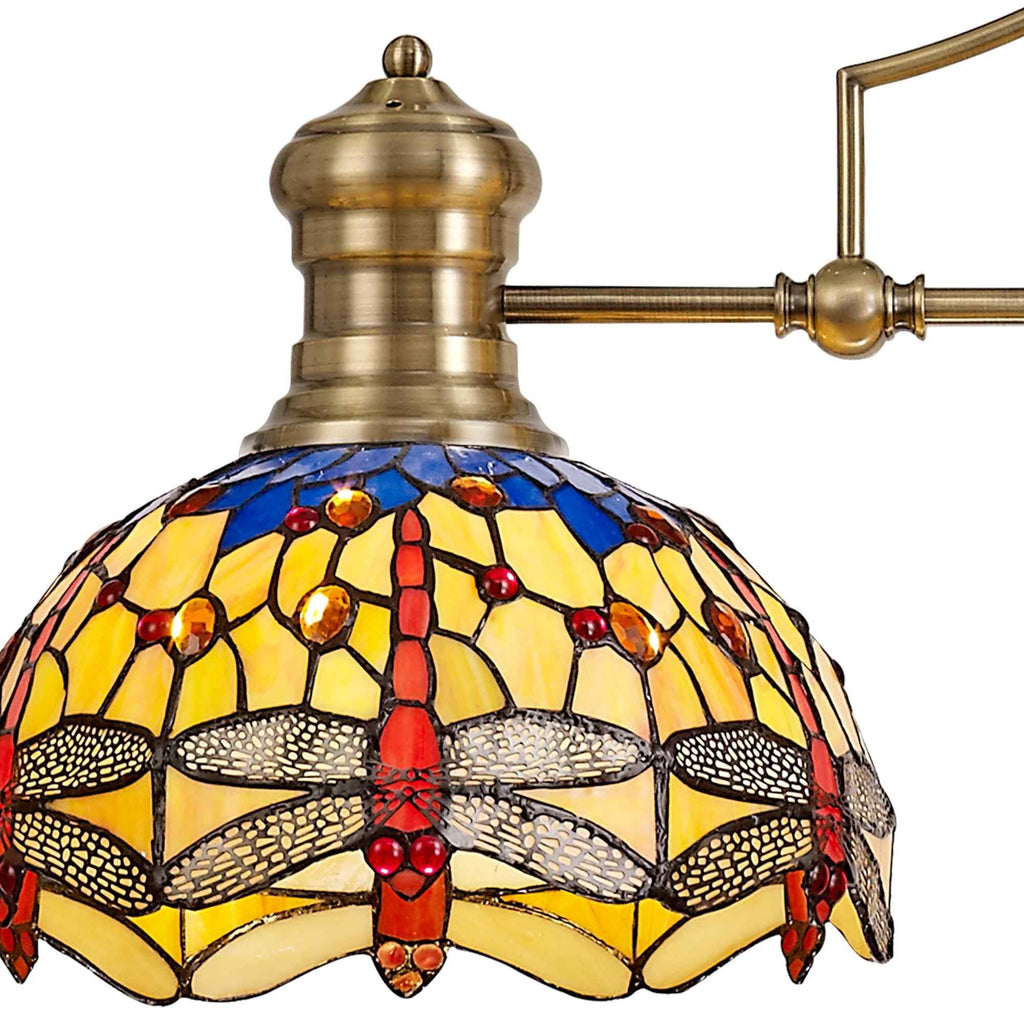 NLK04769 Louis/Heidi 3 Light Telescopic Pendant With 30cm Tiffany Shade Antique Brass/Blue/Orange/Crystal