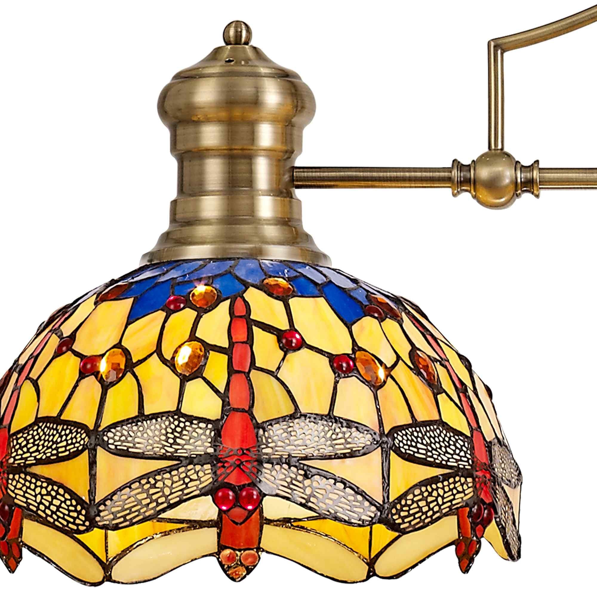 NLK04769 Louis/Heidi 3 Light Telescopic Pendant With 30cm Tiffany Shade Antique Brass/Blue/Orange/Crystal