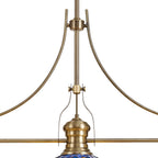 NLK04769 Louis/Heidi 3 Light Telescopic Pendant With 30cm Tiffany Shade Antique Brass/Blue/Orange/Crystal