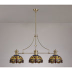 NLK04769 Louis/Heidi 3 Light Telescopic Pendant With 30cm Tiffany Shade Antique Brass/Blue/Orange/Crystal