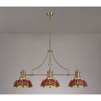 NLK04779 Louis/Heidi 3 Light Telescopic Pendant With 30cm Tiffany Shade Antique Brass/Purple/Pink/Crystal
