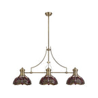 NLK04779 Louis/Heidi 3 Light Telescopic Pendant With 30cm Tiffany Shade Antique Brass/Purple/Pink/Crystal