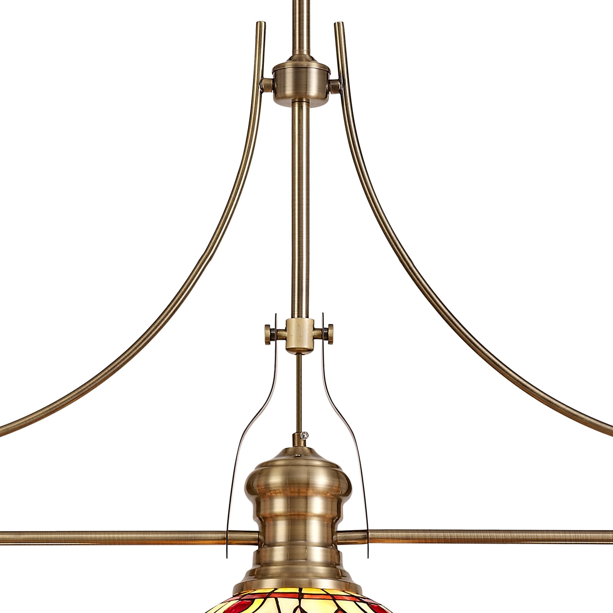 NLK04779 Louis/Heidi 3 Light Telescopic Pendant With 30cm Tiffany Shade Antique Brass/Purple/Pink/Crystal
