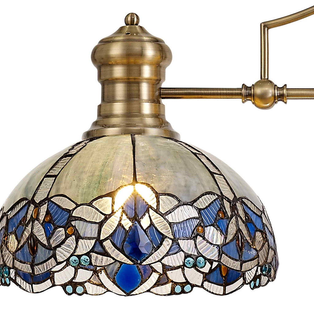 NLK04789 Louis/Ossie 3 Light Telescopic Pendant With 30cm Tiffany Shade Antique Brass/Blue/Clear Crystal