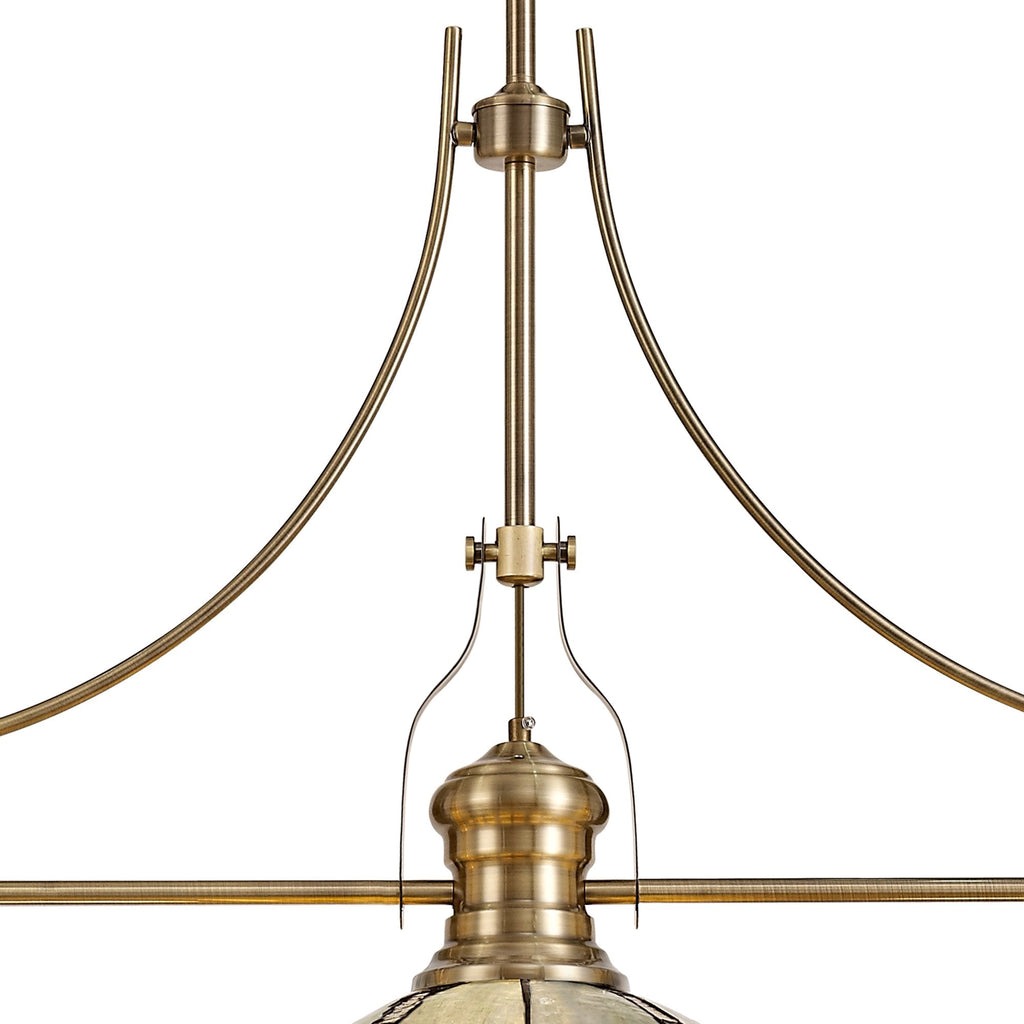 NLK04789 Louis/Ossie 3 Light Telescopic Pendant With 30cm Tiffany Shade Antique Brass/Blue/Clear Crystal
