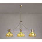 NLK04799 Louis/Chrisy 3 Light Telescopic Pendant With 30cm Tiffany Shade Antique Brass/Beige/Clear Crystal