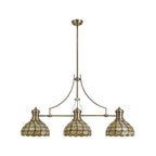 NLK04799 Louis/Chrisy 3 Light Telescopic Pendant With 30cm Tiffany Shade Antique Brass/Beige/Clear Crystal