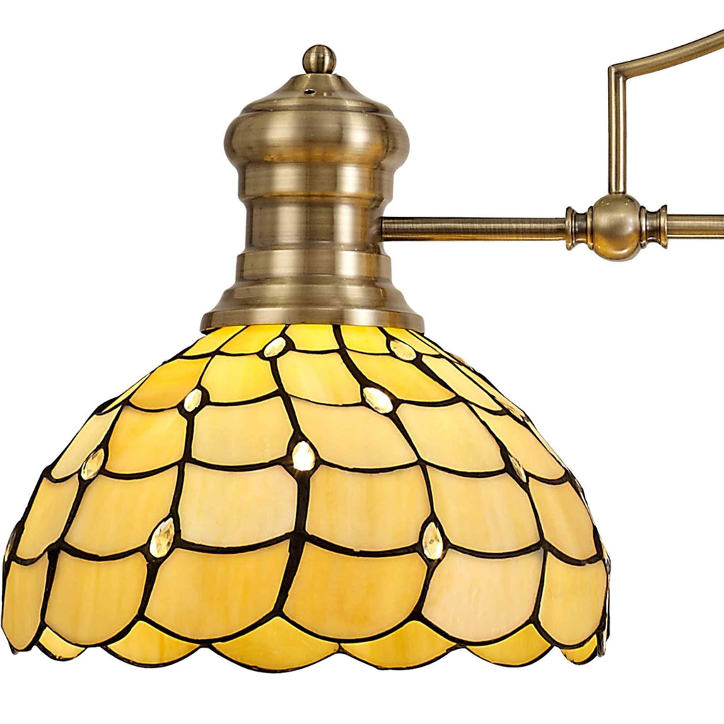 NLK04799 Louis/Chrisy 3 Light Telescopic Pendant With 30cm Tiffany Shade Antique Brass/Beige/Clear Crystal