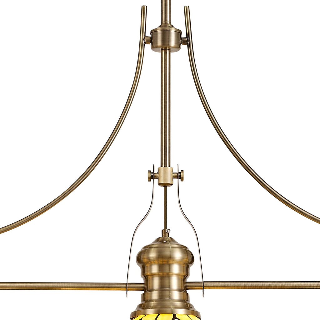 NLK04799 Louis/Chrisy 3 Light Telescopic Pendant With 30cm Tiffany Shade Antique Brass/Beige/Clear Crystal