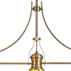 NLK04799 Louis/Chrisy 3 Light Telescopic Pendant With 30cm Tiffany Shade Antique Brass/Beige/Clear Crystal