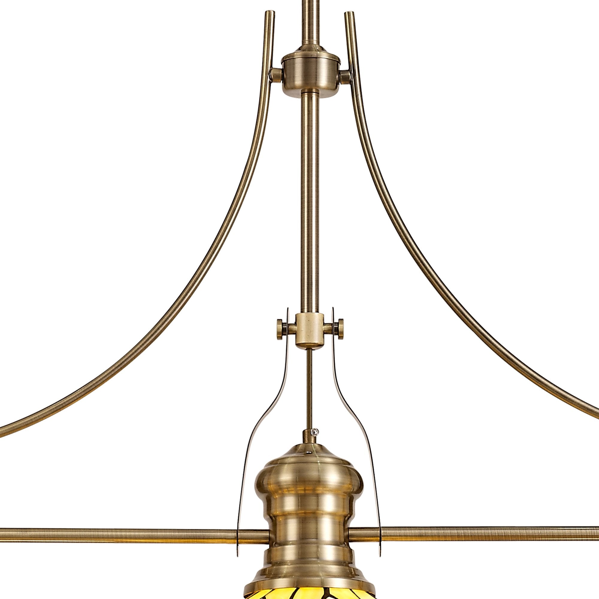 NLK04799 Louis/Chrisy 3 Light Telescopic Pendant With 30cm Tiffany Shade Antique Brass/Beige/Clear Crystal