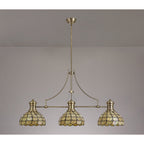 NLK04799 Louis/Chrisy 3 Light Telescopic Pendant With 30cm Tiffany Shade Antique Brass/Beige/Clear Crystal