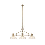NLK04809 Louis Linear Pendant With 30cm Flat Round Patterned Shade Antique Brass/Clear Glass