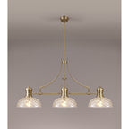 NLK04809 Louis Linear Pendant With 30cm Flat Round Patterned Shade Antique Brass/Clear Glass