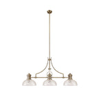 NLK04809 Louis Linear Pendant With 30cm Flat Round Patterned Shade Antique Brass/Clear Glass