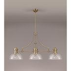 NLK04809 Louis Linear Pendant With 30cm Flat Round Patterned Shade Antique Brass/Clear Glass