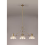 NLK04809 Louis Linear Pendant With 30cm Flat Round Patterned Shade Antique Brass/Clear Glass