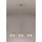 NLK04809 Louis Linear Pendant With 30cm Flat Round Patterned Shade Antique Brass/Clear Glass